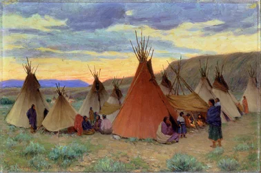 Atardecer en la reserva Crow, Montana (óleo sobre lienzo)