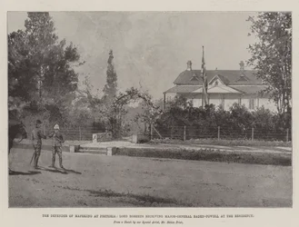 El defensor de Mafeking en Pretoria, Lord Roberts recibiendo al Mayor General Baden-Powell en la Residencia