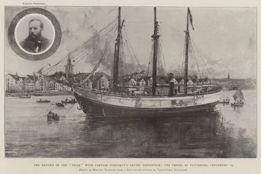 El regreso del Fram con la expedición ártica del Capitán Sverdrup, el barco en Stavanger, 19 de septiembre