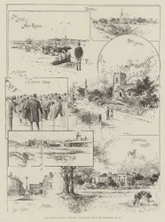 El ferrocarril de Wirral, Cheshire, primer césped cortado por el Sr. Gladstone, 21 de octubre