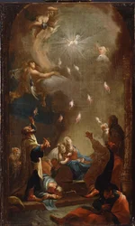 La descente du Saint Esprit (Pentecote) - Peinture de Joseph Ignaz Mildorfer (1719-1775), huile sur toile, vers 1750 - (El descenso del Espíritu Santo (Pentecostés), óleo sobre lienzo de J.I.Mildorfer, c. 1750) - Magyar Nemzeti Galeria (Hongrie)