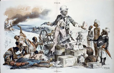 Coherencia": La generosidad del Tío Sam con africanos, asiáticos y europeos, mientras mataba a los nativos americanos en la batalla de Wounded Knee.