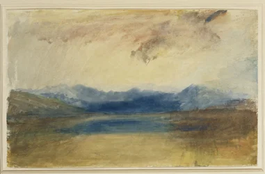 Un paisaje montañoso con un lago, c.1820s