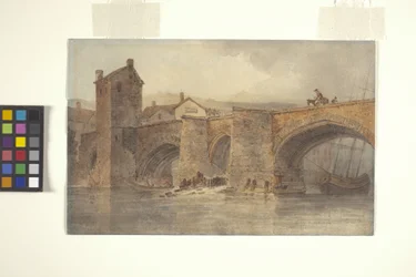 Puente de Chester (acuarela sobre lápiz sobre papel de estraza blanquecino)
