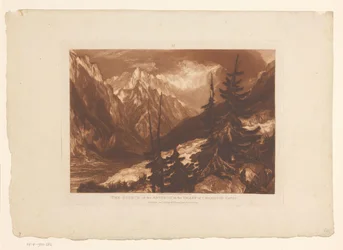Vista del valle de Chamonix con el río Arveyron La Fuente del Arveron en el Valle de Chamouni Saboya (título sobre el objeto) Estudios de paisaje (título de la serie) Liber Studiorum (título de la serie)