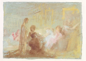 Interior en Petworth House con personas conversando, 1830