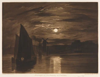 Luz de luna en el Medway en Chatham, 1920