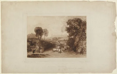 Lavado de ovejas, castillo de Windsor (del Liber Studiorum)
