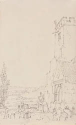 Pórtico Sur y Torre de una Iglesia No Identificada, c.1790-95 (lápiz sobre papel verjurado)