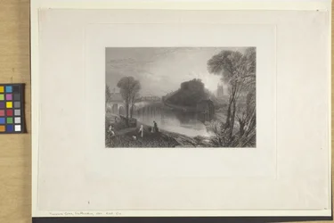 Tamworth Castle, Staffordshire (aguafuerte y grabado sobre papel india, chine collé)