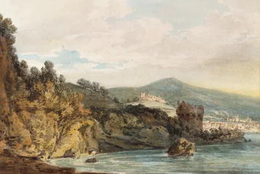 La Costa Bajo Vietri, Salerno en la Distancia, el Castillo Visto Sobre la Torre Crestarella