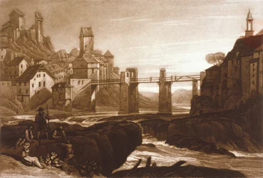 F.31.I Lauffenbourgh en el Rin, del Liber Studiorum, grabado por T. Hodgetts, 1811
