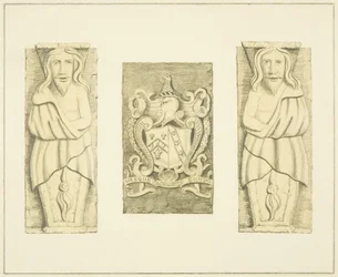 2 figuras y escudo de armas del portal del Black Castle, Brislington