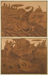 2 Escenas de la vida de Jonás en un Antiguo Cofre de Roble en el Asilo de Huérfanos, Hook