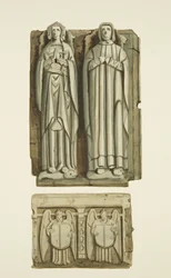 Efigies en la tumba de Thomas Rowley y su esposa en la cripta de la Iglesia de San Juan