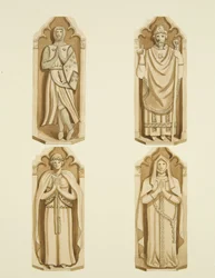 Cuatro figuras decorando las puertas hechas por Clarke, a cada lado del altar de St Mark