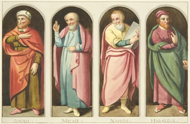 Cuatro profetas menores pintados en el lado oeste de la pantalla que divide la nave del coro de la Catedral de Bristol