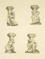 Cuatro ménsulas en la torre (originalmente soportando estatuas) de Santa María Redcliffe
