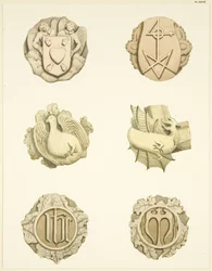 Piedras de bóveda (jefes) en el techo de Redcliffe Church
