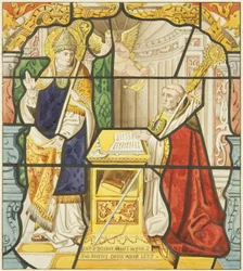 Vidrieras en la ventana de la sacristía de San Marcos, incluyendo a San Nicolás