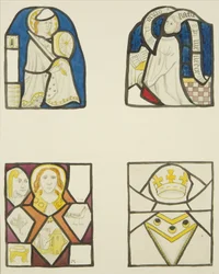 Vidrieras en la ventana de la Capilla de Tejedores en la Iglesia del Templo