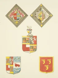 Tres escudos y dos hatchments en San James