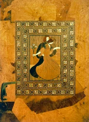 Escena galante, incrustación decorativa en la puerta del salón de música, dibujo de Joseph Maria Olbrich, Viena, Austria