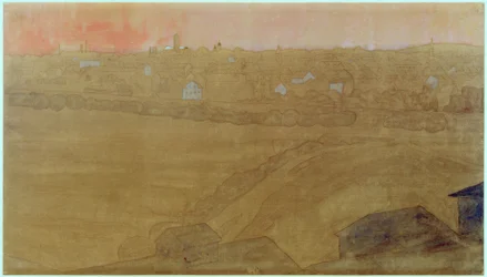 Silueta de la ciudad de Darmstadt con la Torre de la Boda