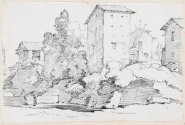 Edificios de Granja Italianos junto a un Arroyo
