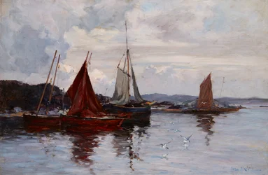 Barcos de pesca en el puerto (óleo sobre lienzo)