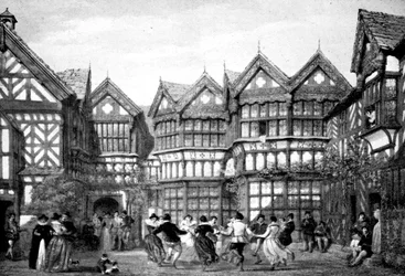 Trabajo en madera del siglo XVI en Little Moreton, 1925