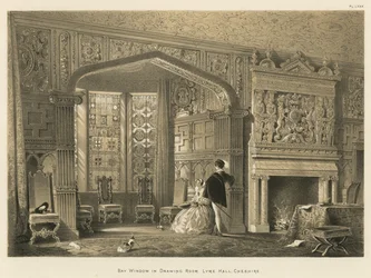 Ventana de bahía en la sala de dibujo, Lyme Hall, Cheshire