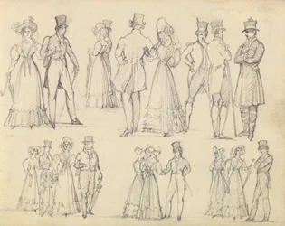 Hombres y mujeres a la moda conversando