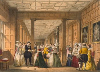 La galería en Hatfield House, Hertfordshire, pub. 1838