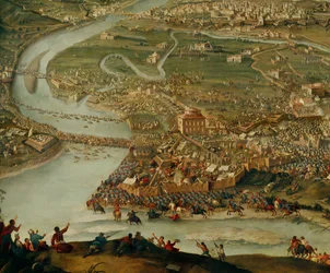 Guerra de Sucesión española: El príncipe Eugenio de Saboya libera Turín, Italia, del asedio de las tropas francesas (pintura sobre lienzo)