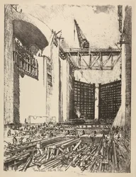 Colocación del suelo de la esclusa de Pedro Miguel
