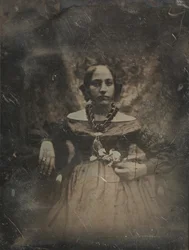 Joven mujer sosteniendo una flor, ca. 1842