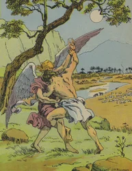 Jacob luchando con el ángel (litografía en color)