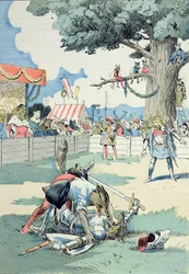 La batalla entre Renard e Ysengrin, de "Las aventuras del maestro Renard" de G. Le Cordier, c.1900 (litografía en color)