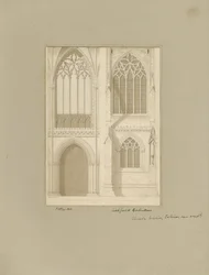 Interior de la Catedral de Lichfield - Coro: dibujo en sepia, [1819]