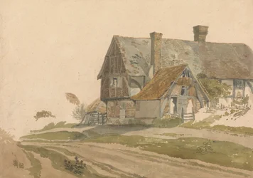 Granja con figuras en la puerta y la ventana