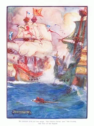 Sir Andrew con sus dos barcos el Yellow Carvel y el Flower, venció a cinco barcos ingleses