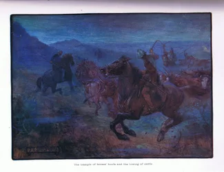 El trote de los cascos de los caballos y el mugido del ganado