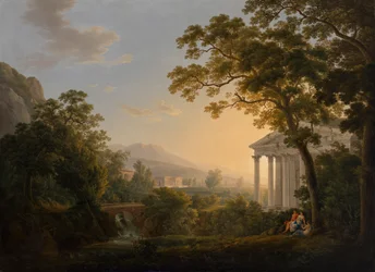Paisaje ideal con edificios de templos.
