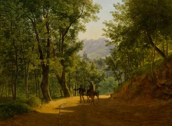 Paisaje italiano (ruta en Cava de´ Tirreni con la iglesia de Santa Maria Maggiore de Corpo di Cava y el Monte Finestra al fondo)