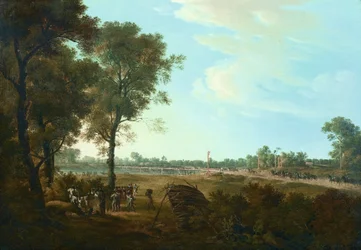 Escena de las Guerras Napoleónicas: El inicio de la cabeza de puente en el Lobau