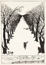 El gato que caminaba solo, ilustración de «Historias de así fue para niños pequeños» de Rudyard Kipling, publicada en Londres, 1951
