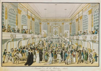 Vista del salón de baile K. u. K. durante un baile de máscaras