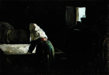 Una mujer lavando (óleo sobre tabla)