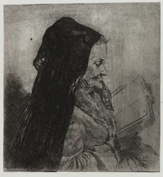 Vieja leyendo, impreso por Sigmund Abeles y Edmond Casarella